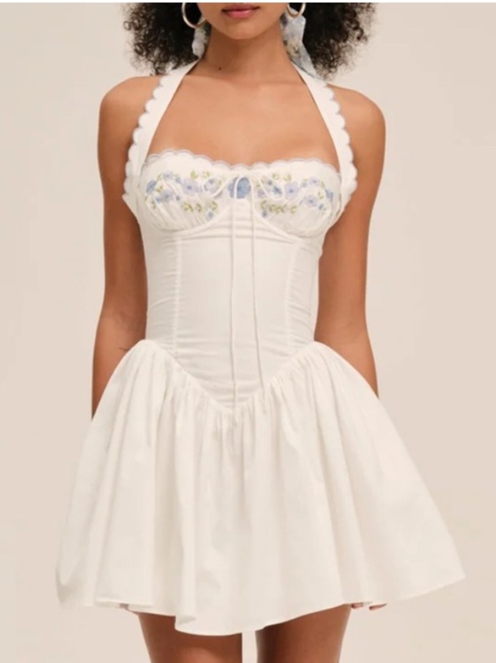 New For Love and Lemons Cotton Poplin Tea Time Bustier Mini Dress Embroidered L - Picture 12 of 12
